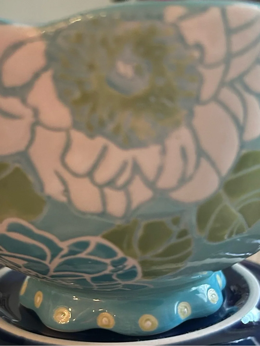 Small Artistic Accent Flower Embossed Pedestal Base Bowl